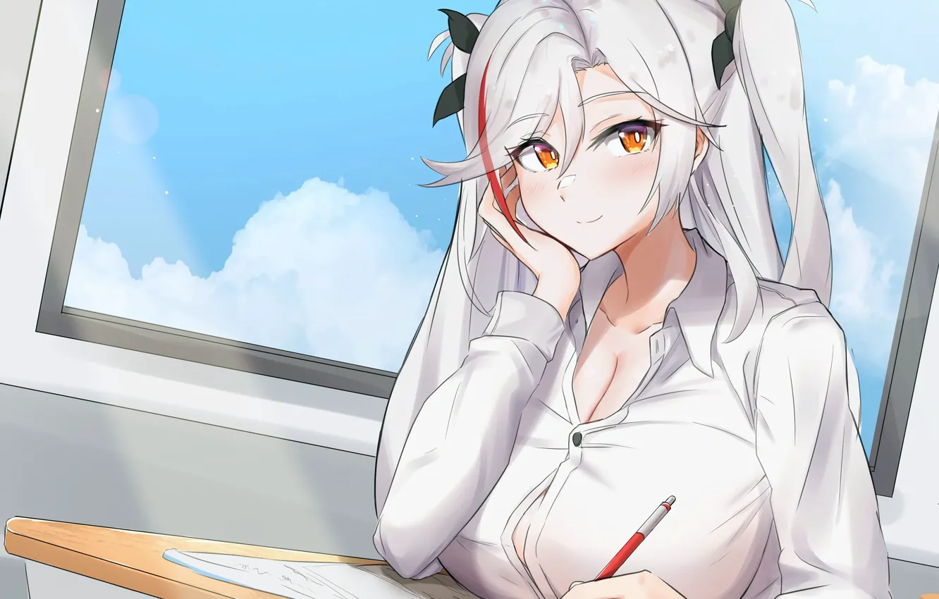 Photo wallpaper girl, sexy, cleavage, long hair, boobs, anime, beautiful, twintails