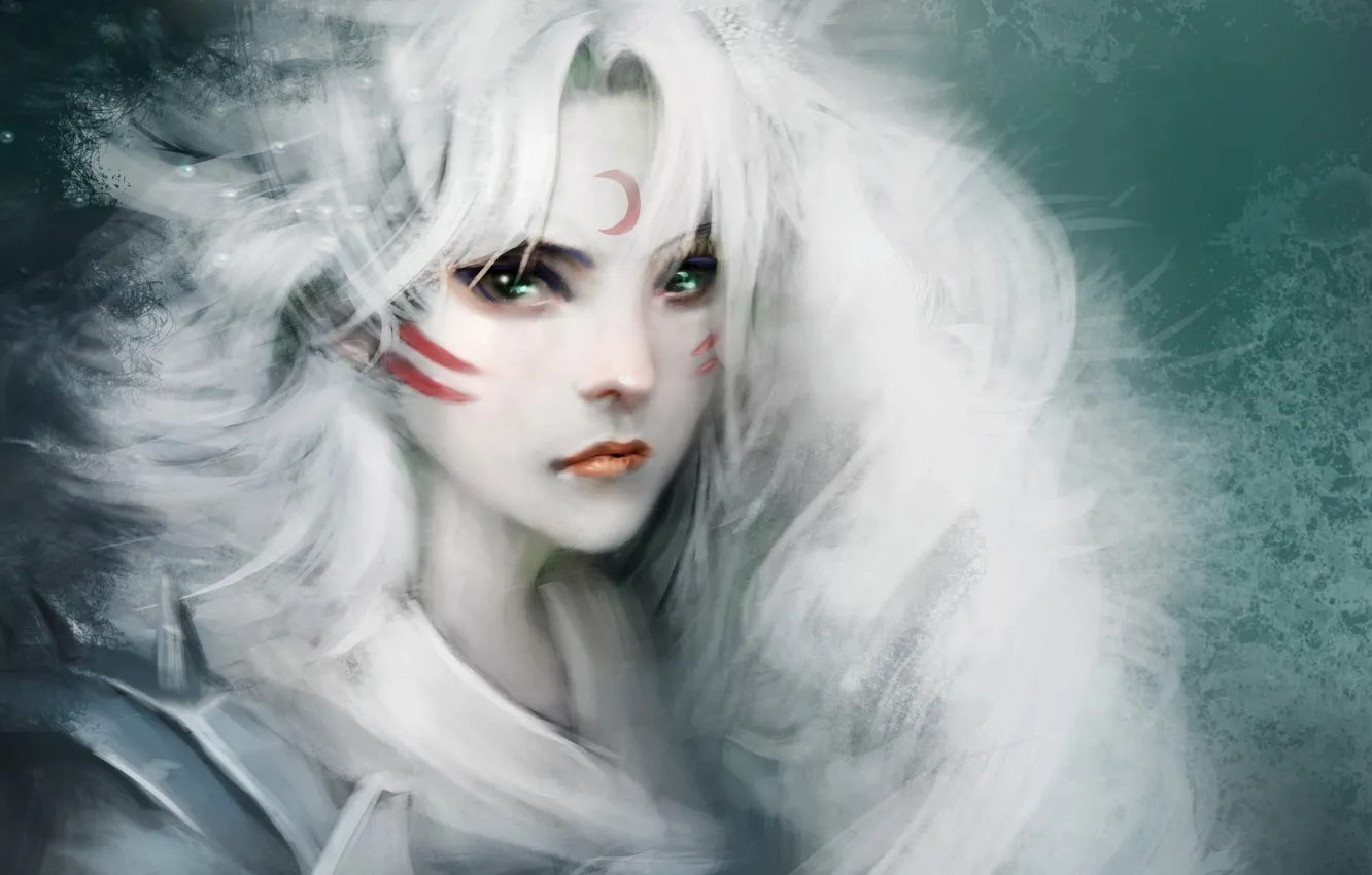 Photo wallpaper girl, a month, art, white hair, InuYasha, Sesshomaru, crazy cat, girl version