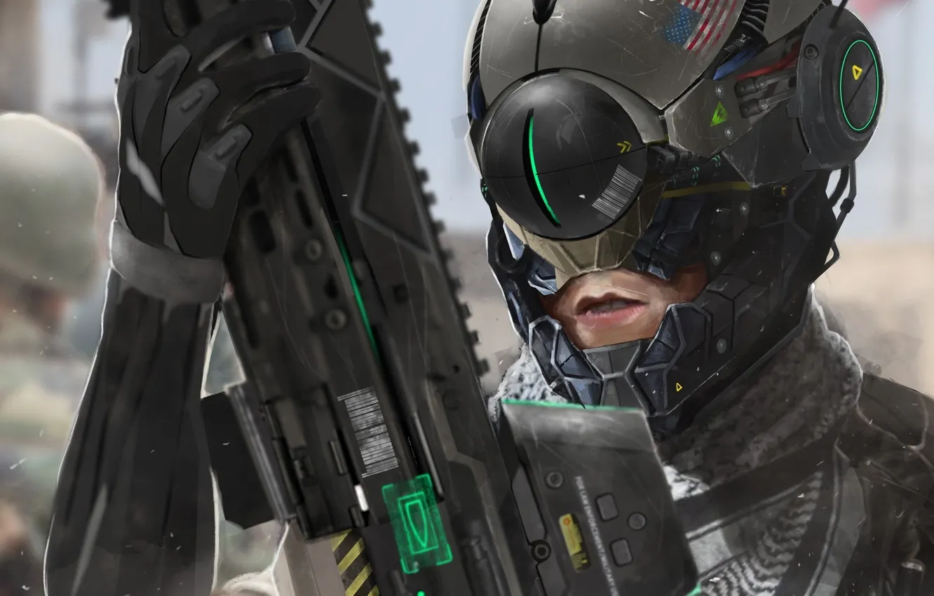 Photo wallpaper weapons, art, soldiers, helmet, armor