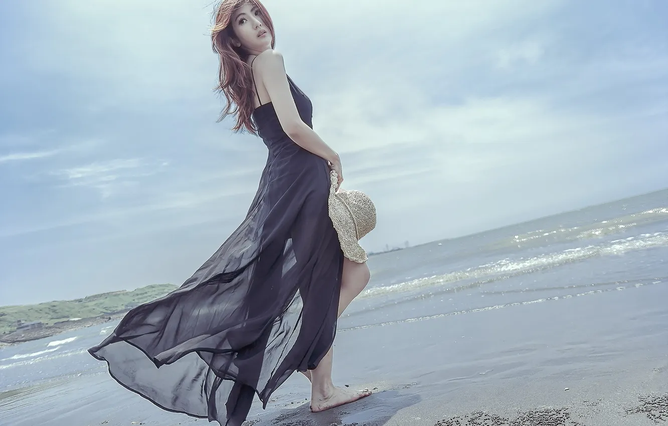 Photo wallpaper sea, summer, girl, Asian