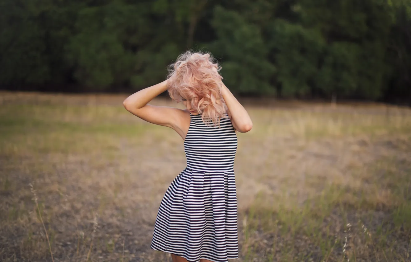 Photo wallpaper girl, pose, hair, dress, curls