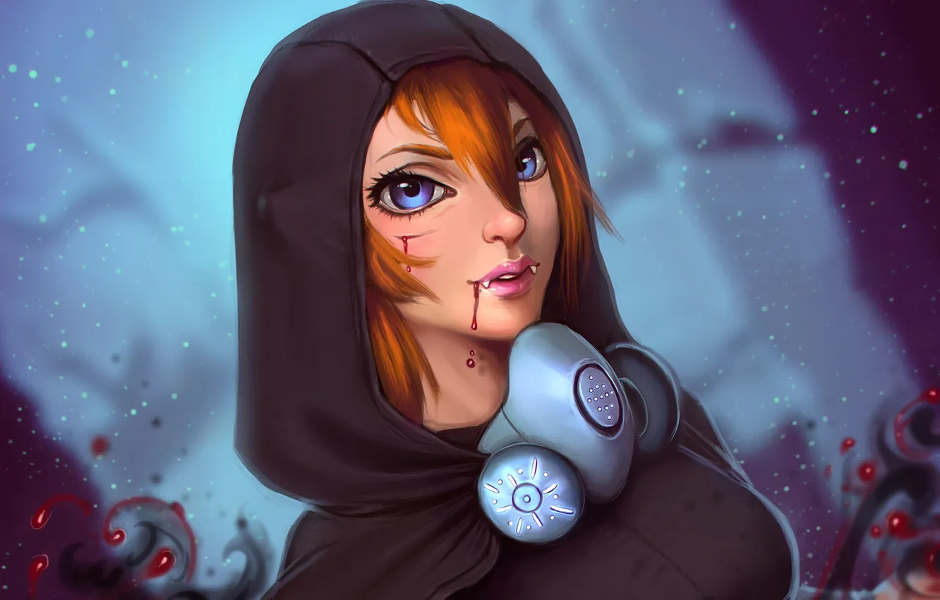 Photo wallpaper girl, blood, hood, vampire, respirator