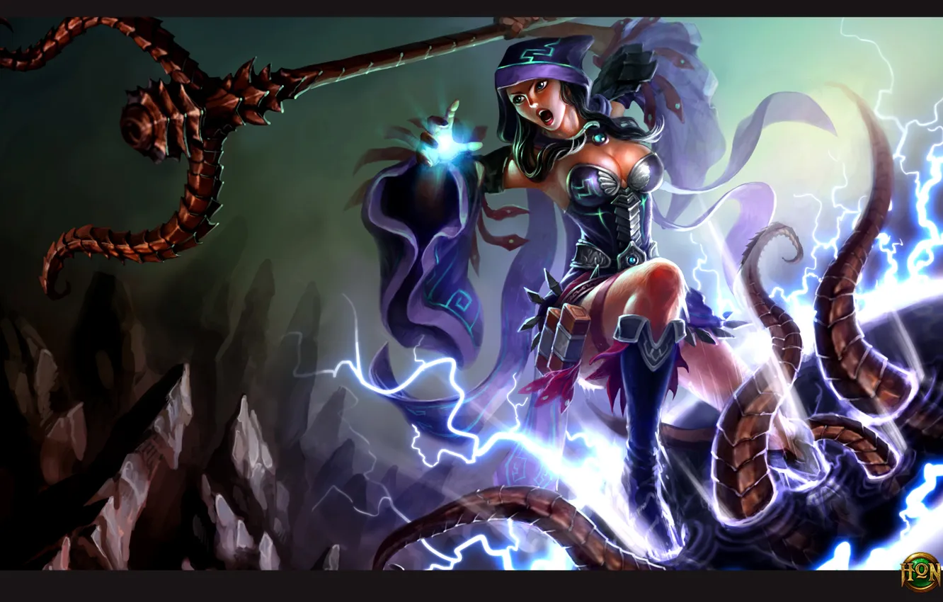 Photo wallpaper magic, the portal, tentacles, hood, MAG, staff, Heroes of Newerth, riftwalker