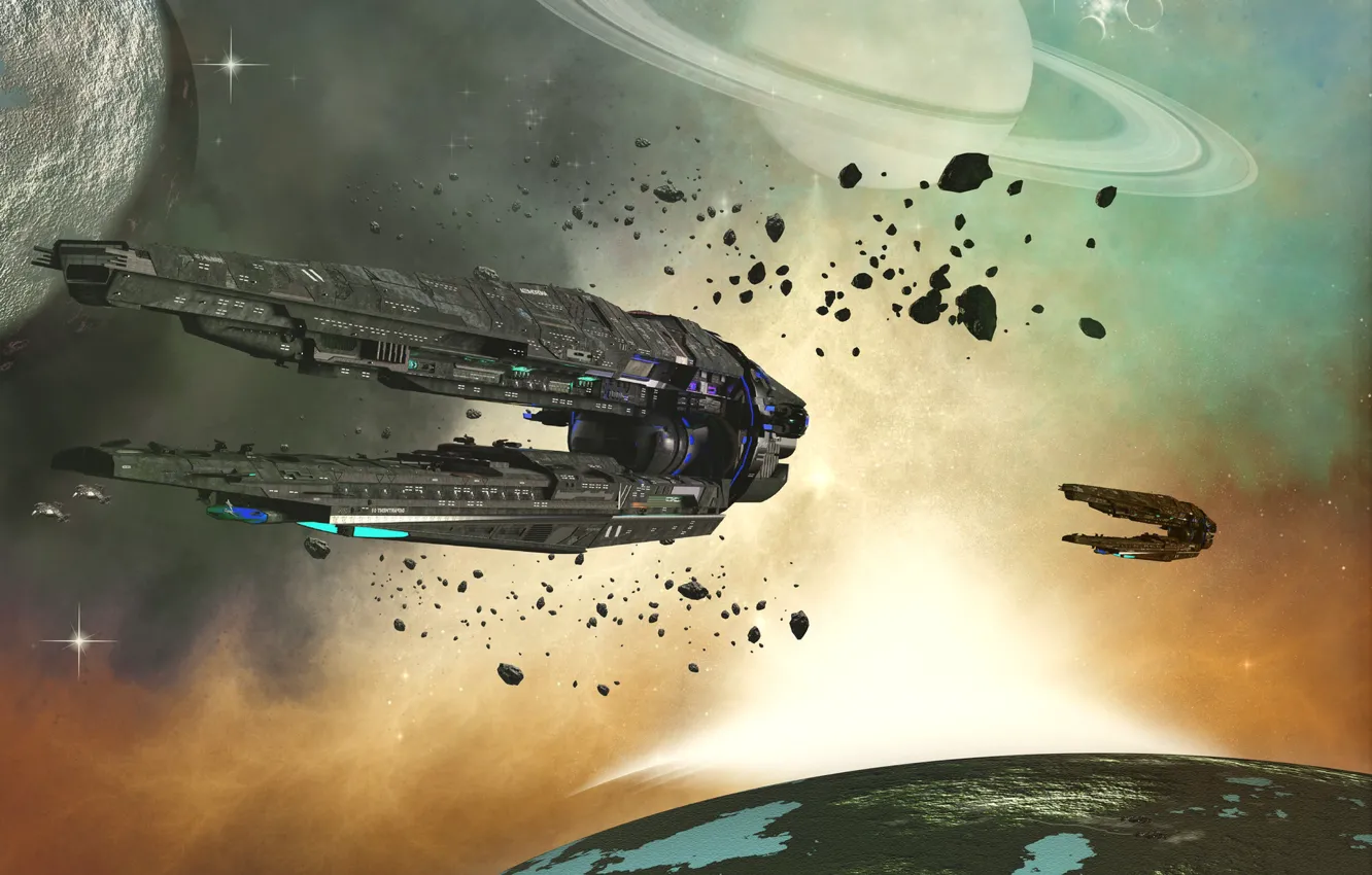 Photo wallpaper stars, planet, image big other, battle ship Andromeda