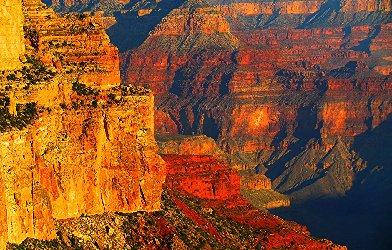 Photo wallpaper sunset, mountains, rocks, canyon, AZ, USA, Grand Canyon National Park