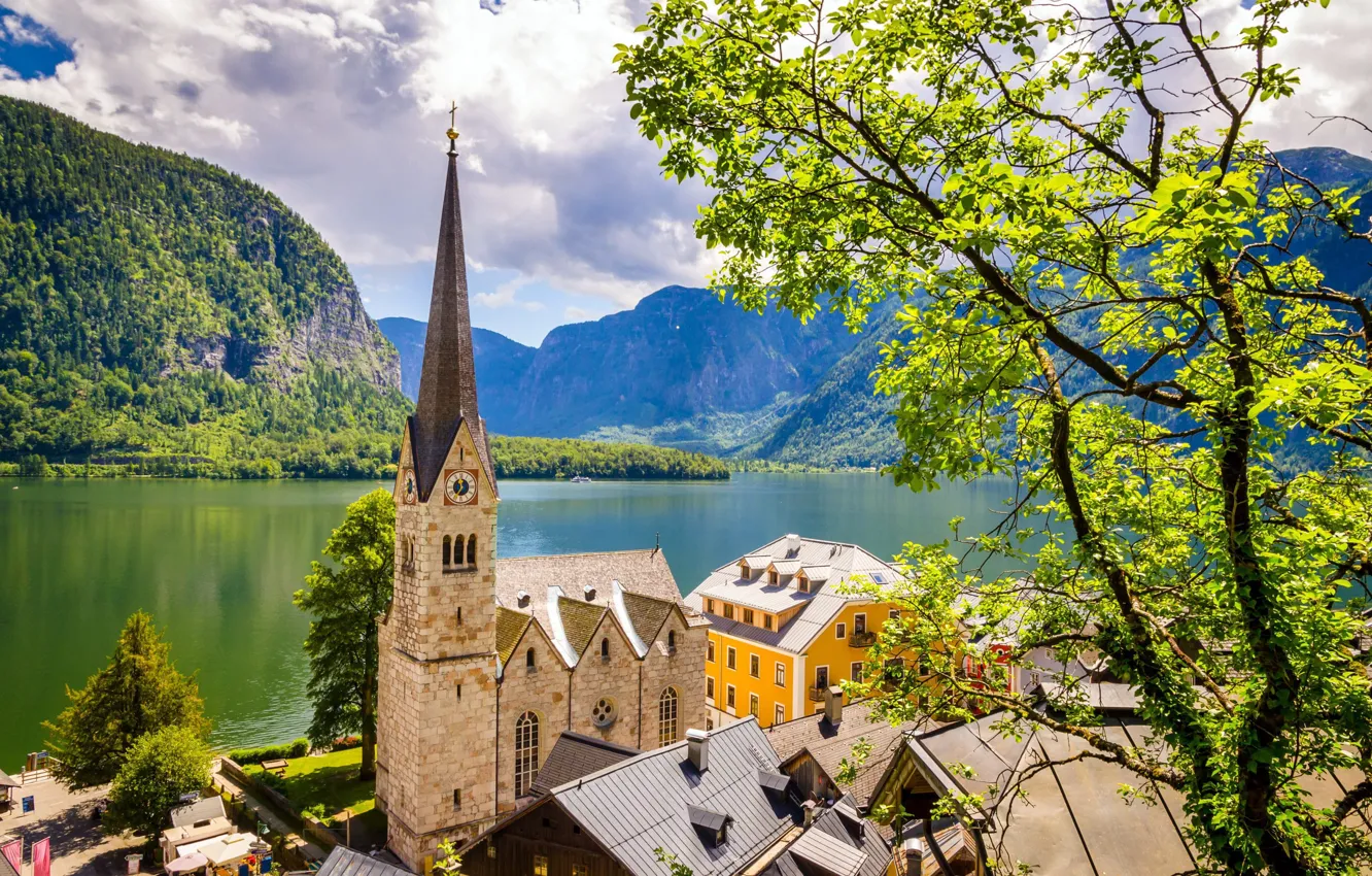 Photo wallpaper mountains, lake, Austria, Alps, Hallstatt