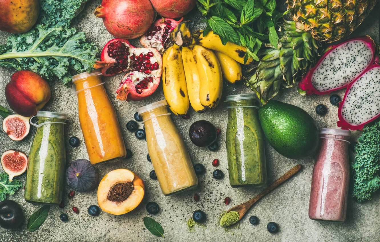 Photo wallpaper berries, fruit, drinks, vegetables, fresh, smoothies