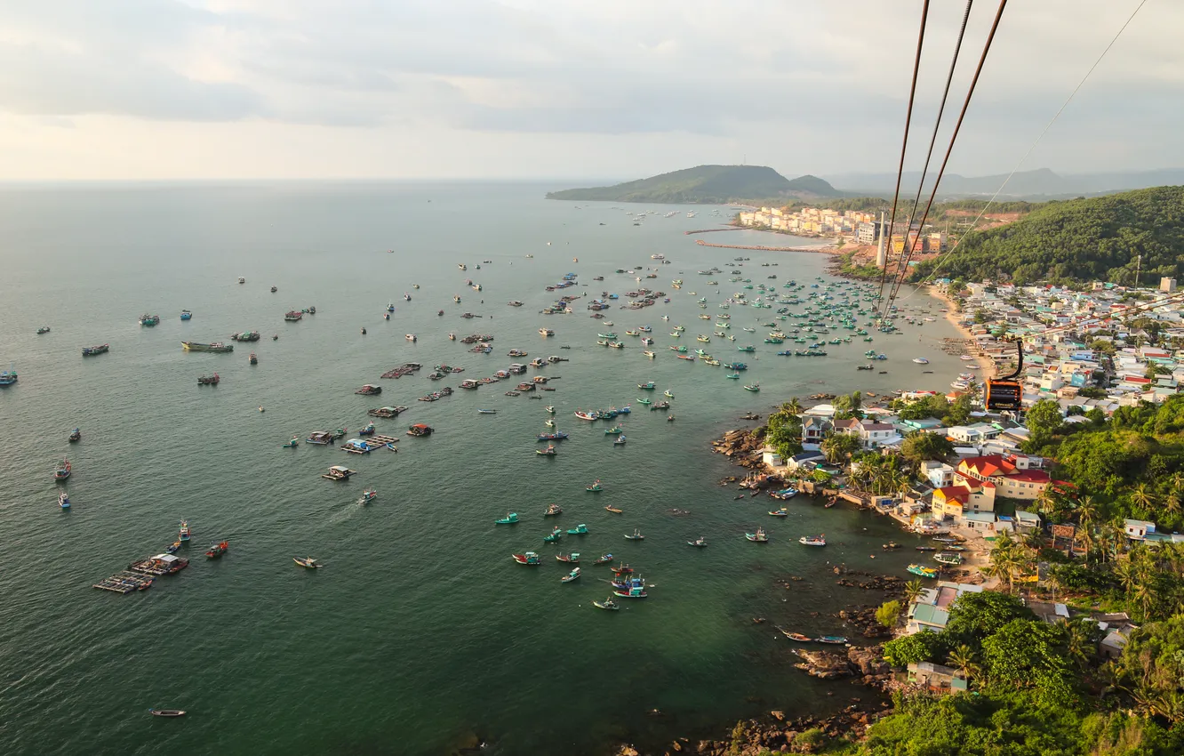 Photo wallpaper coast, Vietnam, boats, Siam Bay, Phu Quoc, Evgeny Makarov, cable road