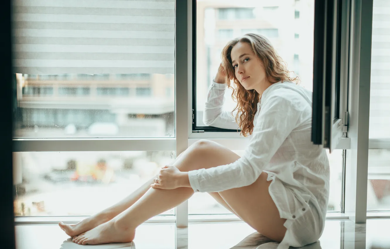 Photo wallpaper girl, pose, window, legs, on the windowsill, Alexander Belov