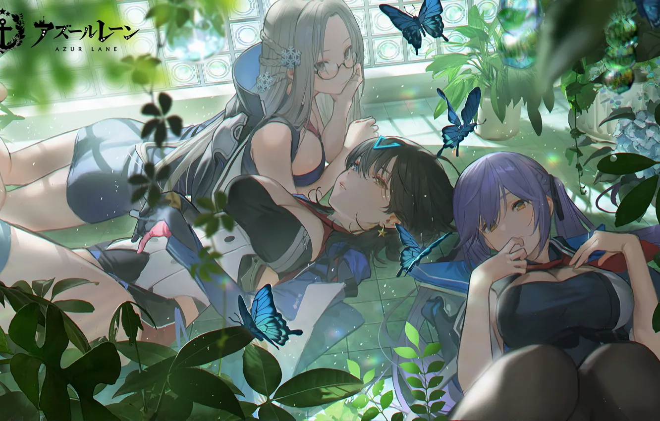 Photo wallpaper girl, sexy, cleavage, Shangri-La, long hair, dress, boobs, anime