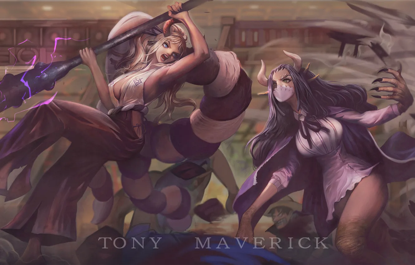 Photo wallpaper girl, guy, the battle, One Piece, Yamato, Monkey D. Luffy, Ulti, by Tony Maverick