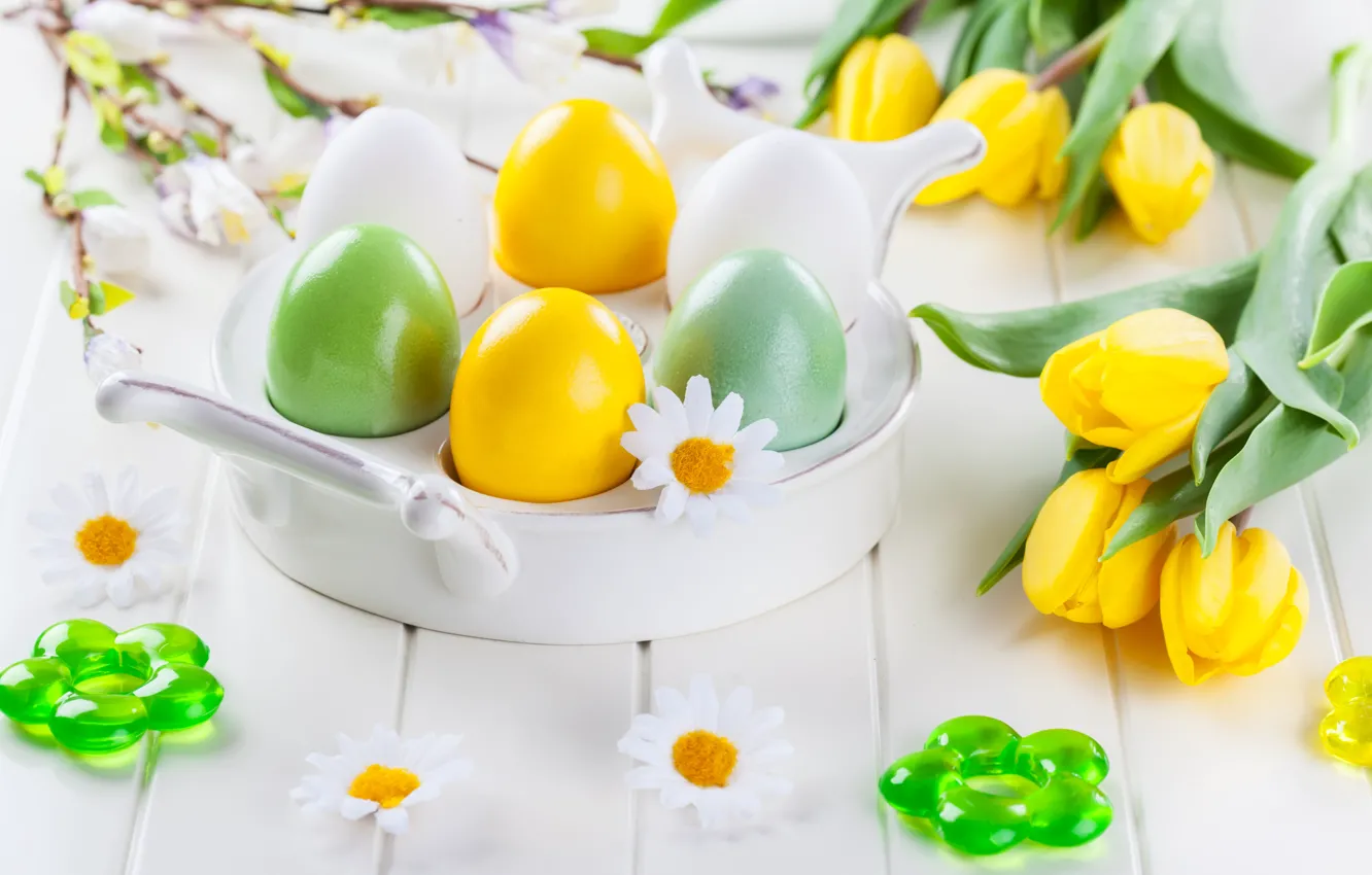 Photo wallpaper flowers, eggs, spring, colorful, Easter, tulips, flowers, tulips