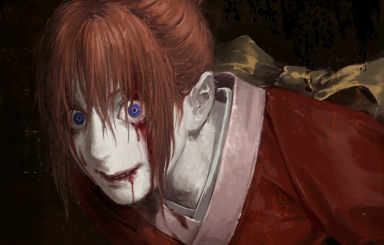 Photo wallpaper girl, blood, gintama, kagura, crazy eyes