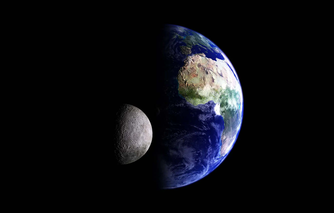 Photo wallpaper space, earth, the moon, planet, satellite