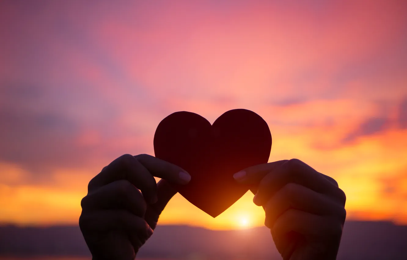 Photo wallpaper love, sunset, heart, hands, love, heart, sunset, romantic