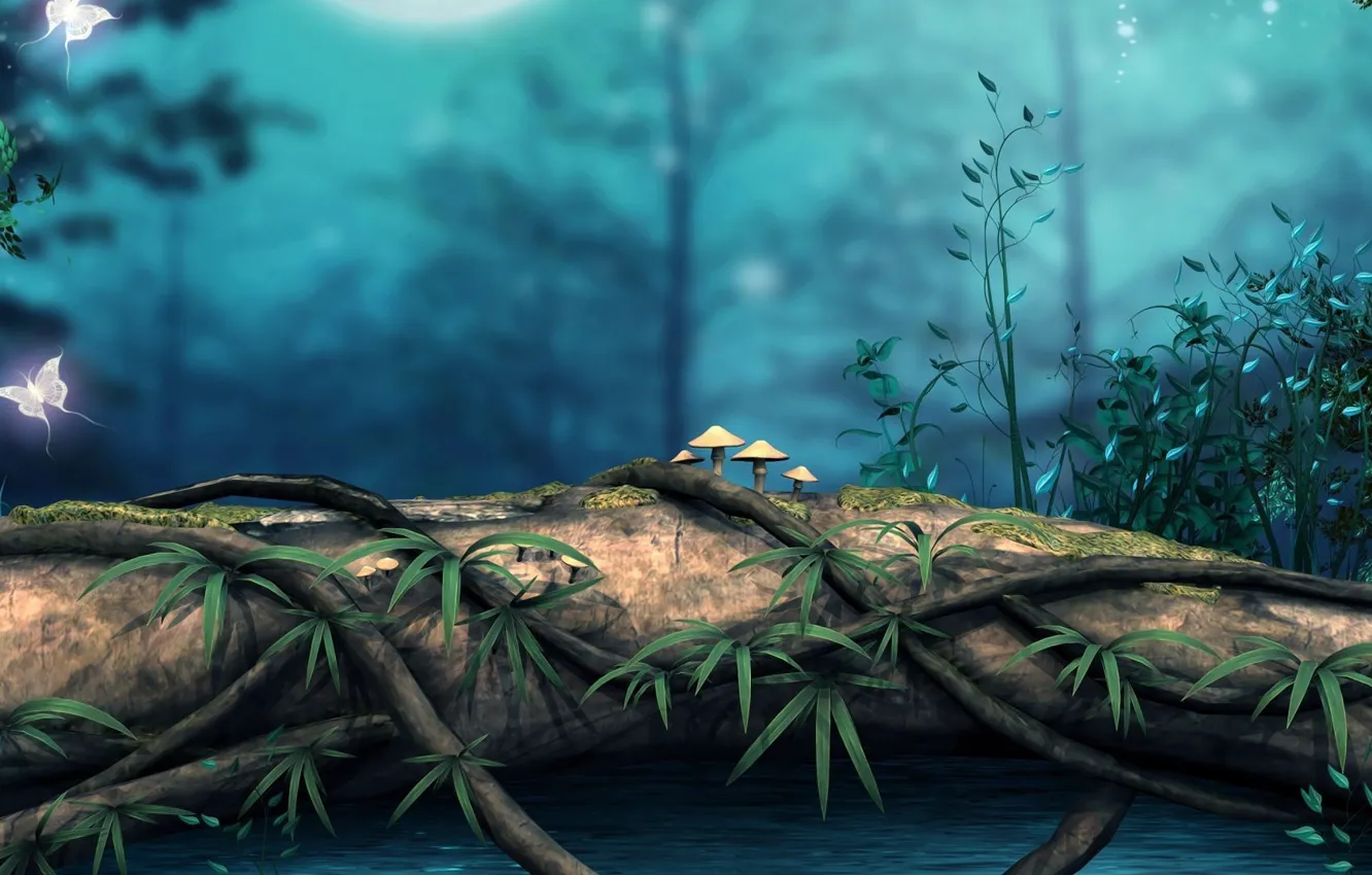 Photo wallpaper leaves, nature, butterfly