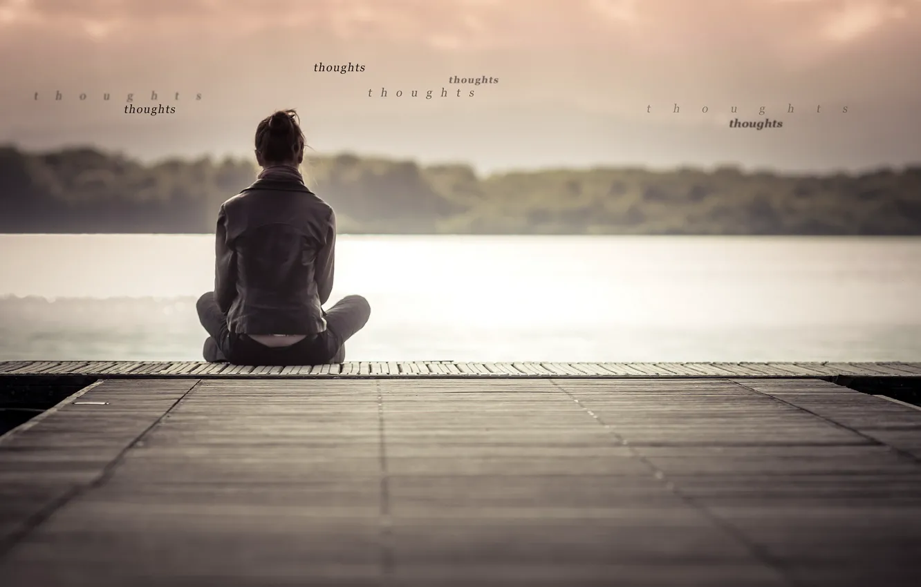 Photo wallpaper girl, lake, Thoughts