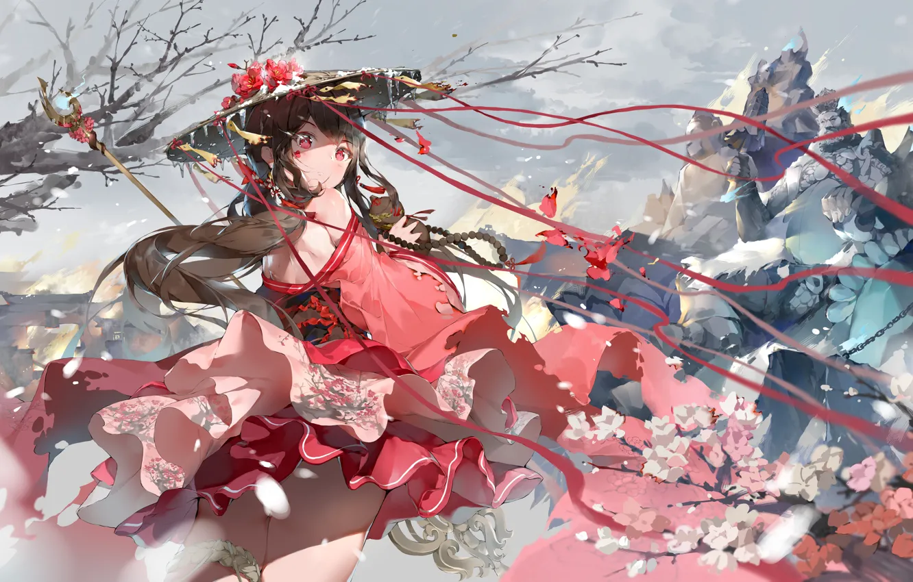 Photo wallpaper cold, anime, dress, girl, anime, cold, Winter flowers, Winter Flowers
