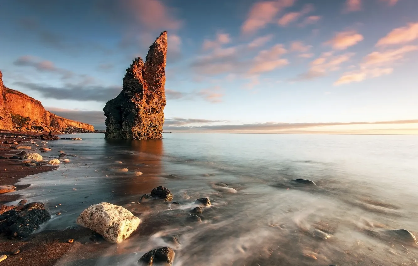 Photo wallpaper sea, landscape, sunset, rocks