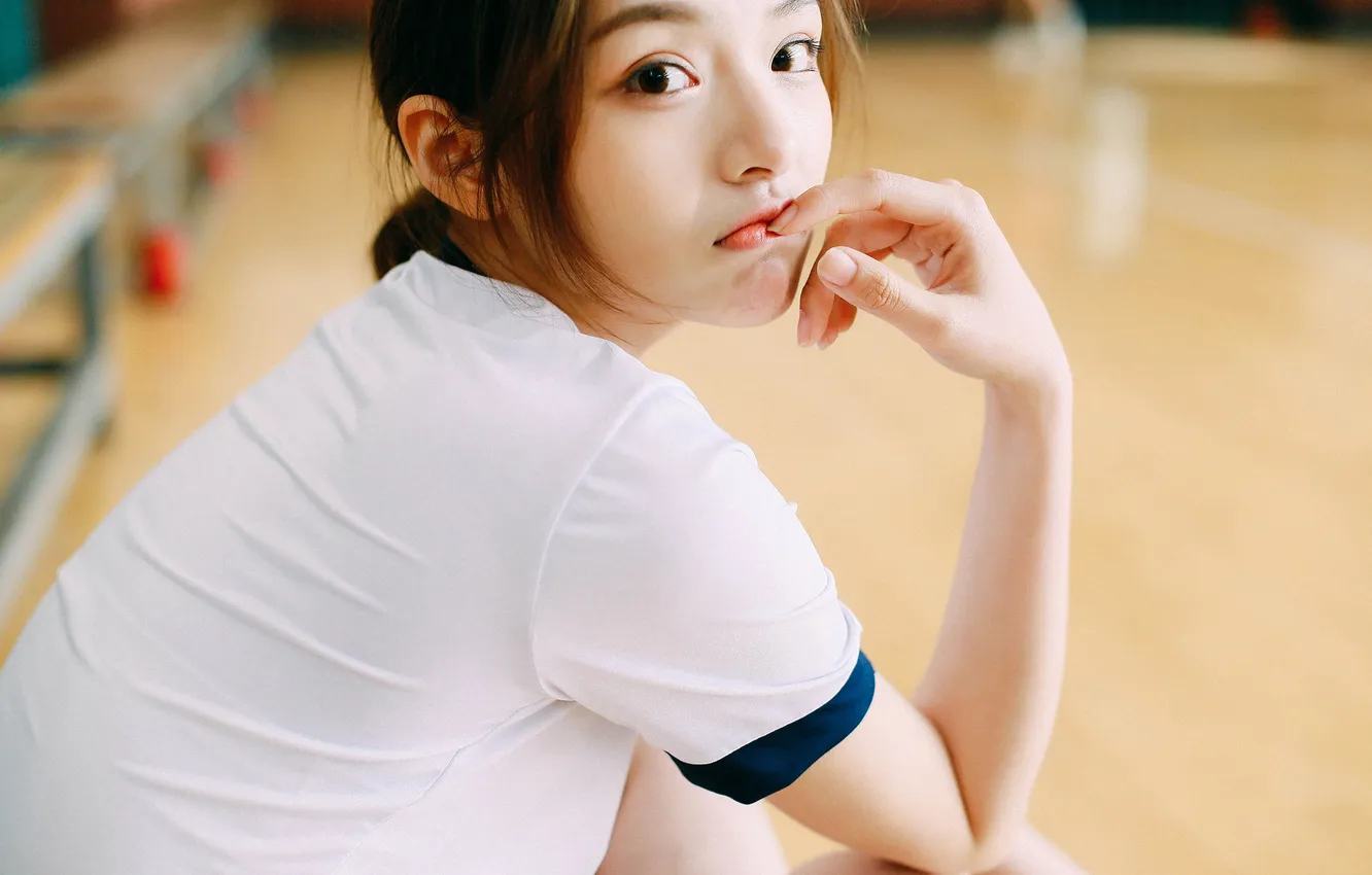 Photo wallpaper woman, beautiful, model, pretty, asian, cute, sitting, indoor