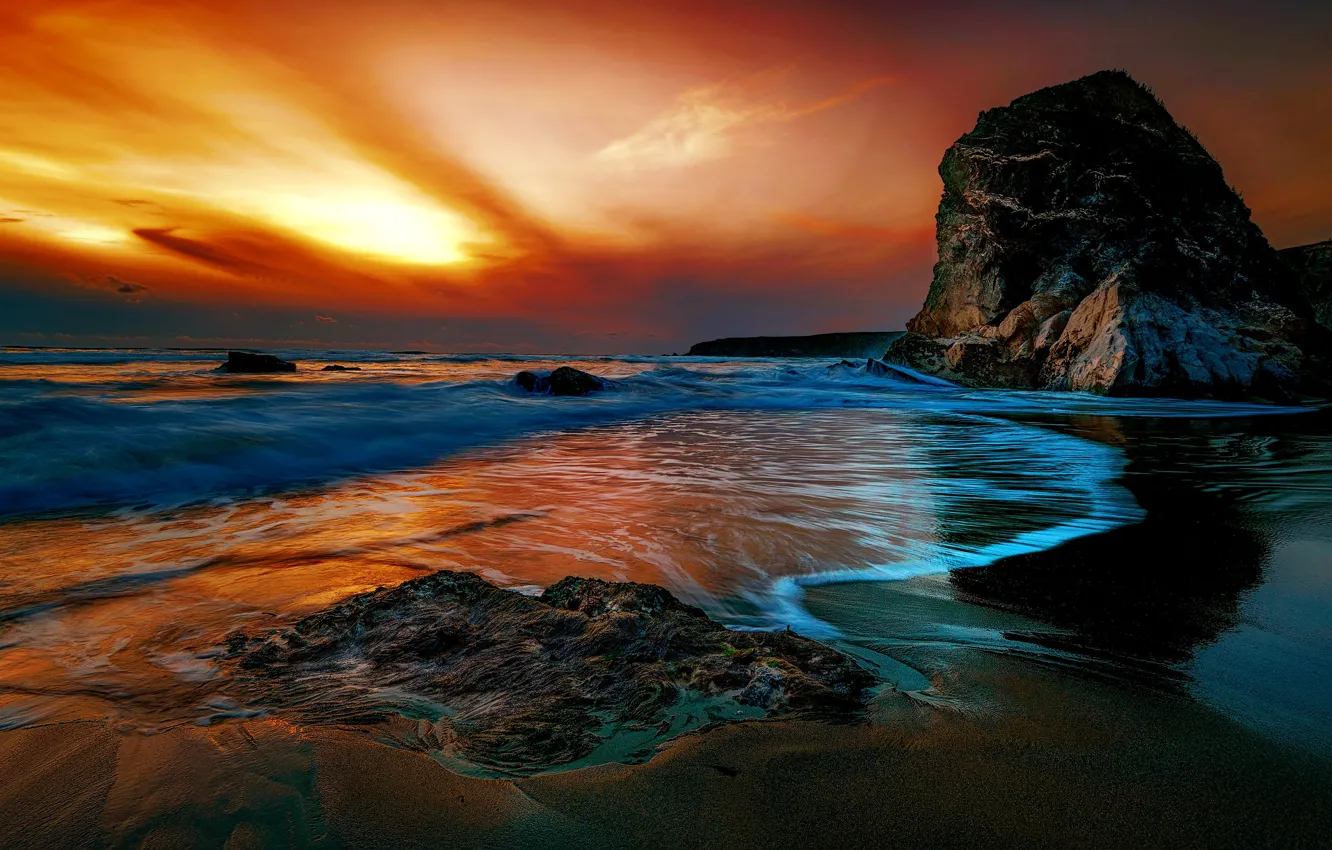 Photo wallpaper sunset, coast, England, Cornwall