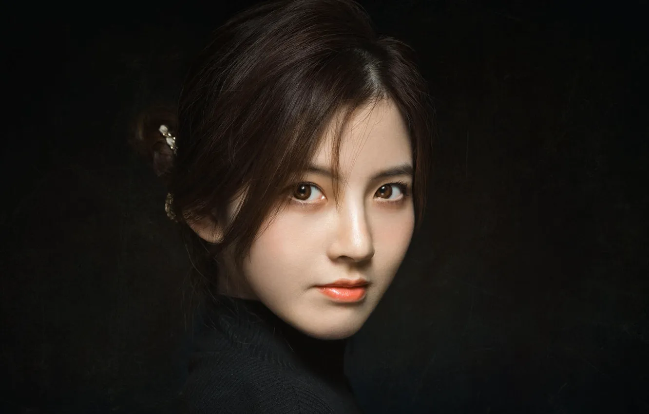 Photo wallpaper girl, the dark background, portrait, Asian, Hǔ