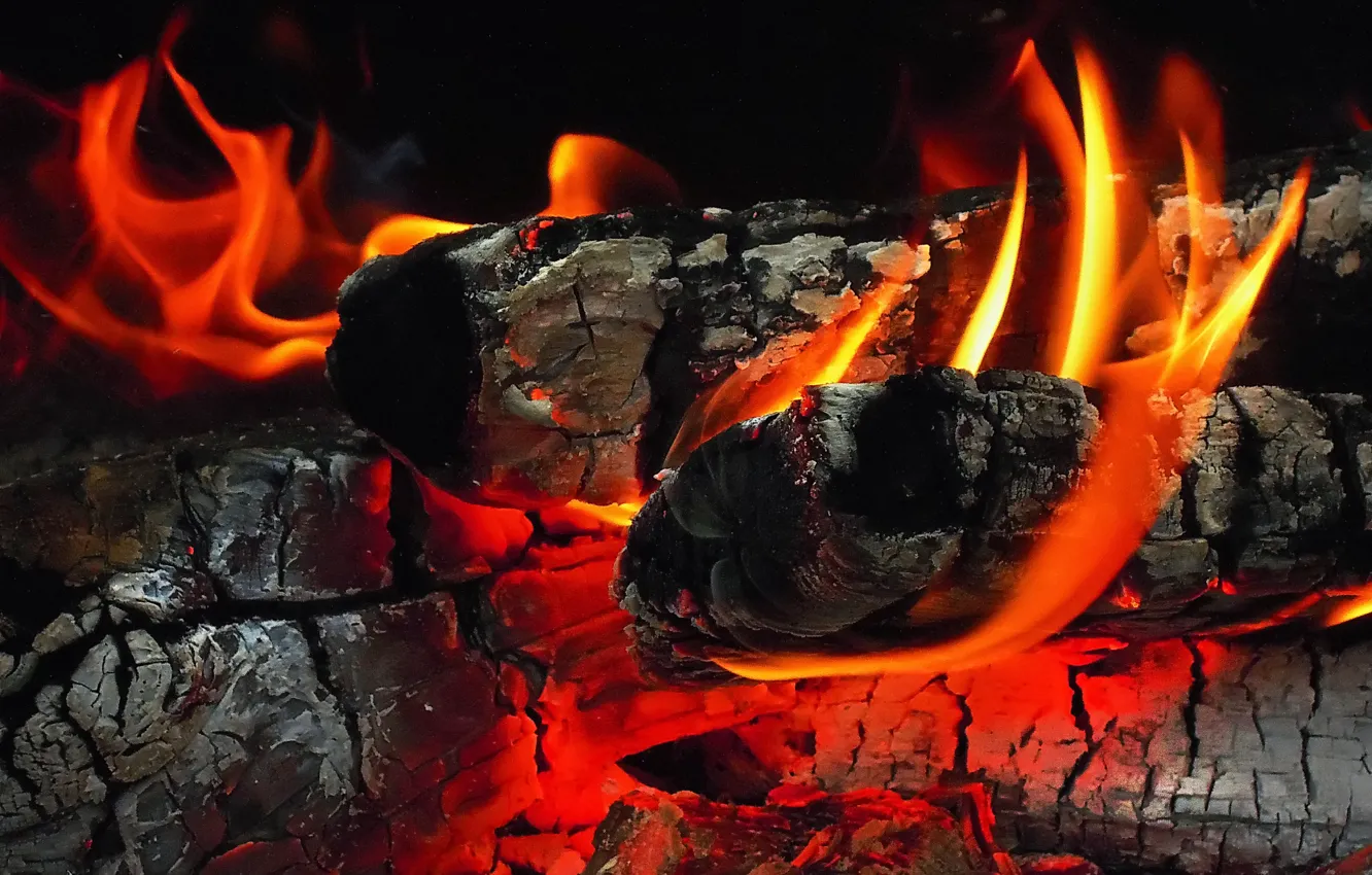 Photo wallpaper ash, fire, wood, coal, fireplace, the fire, flame