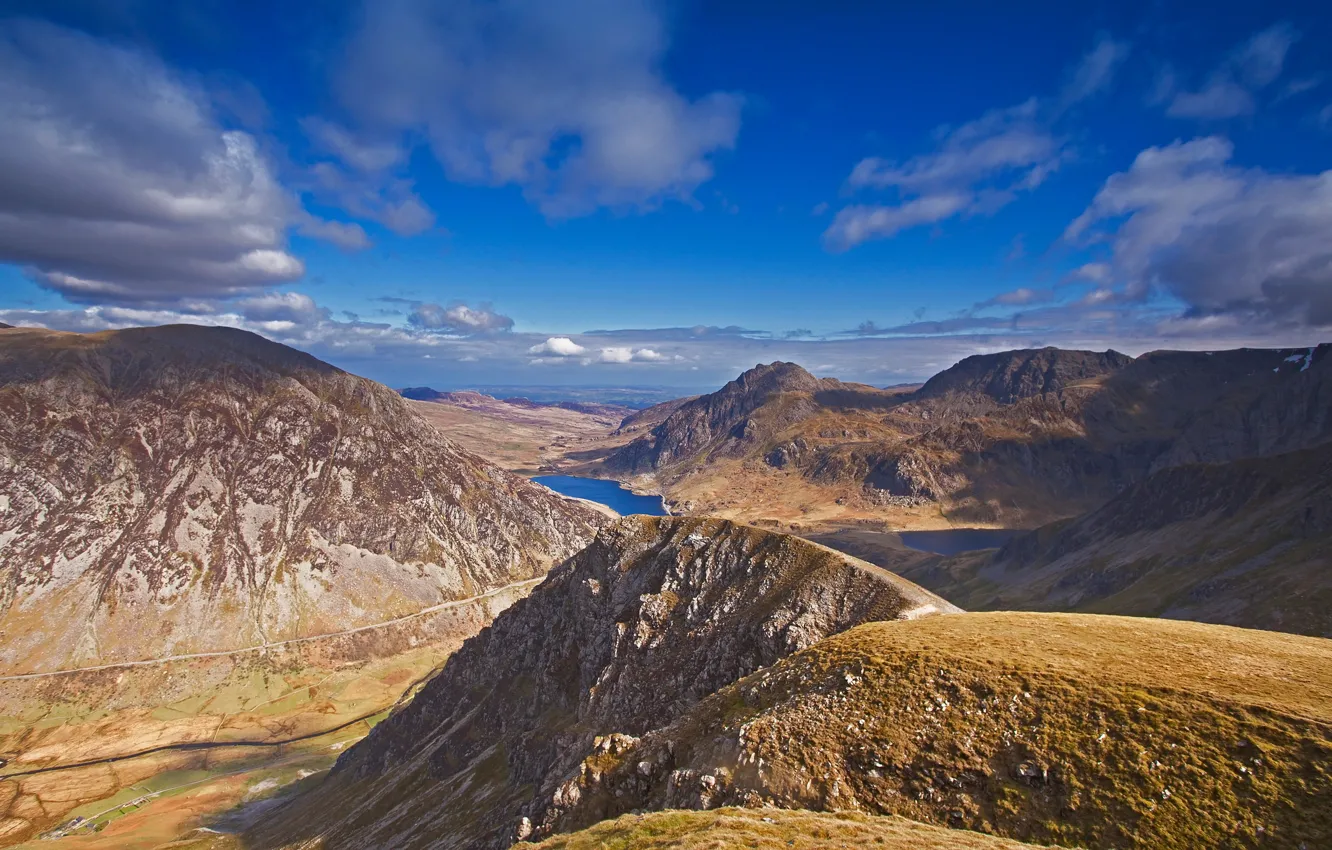 Photo wallpaper the sky, clouds, mountains, lake