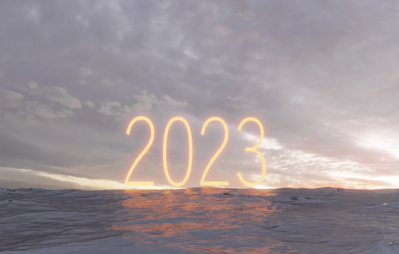 Photo wallpaper sea, new year, figures, date, 2023