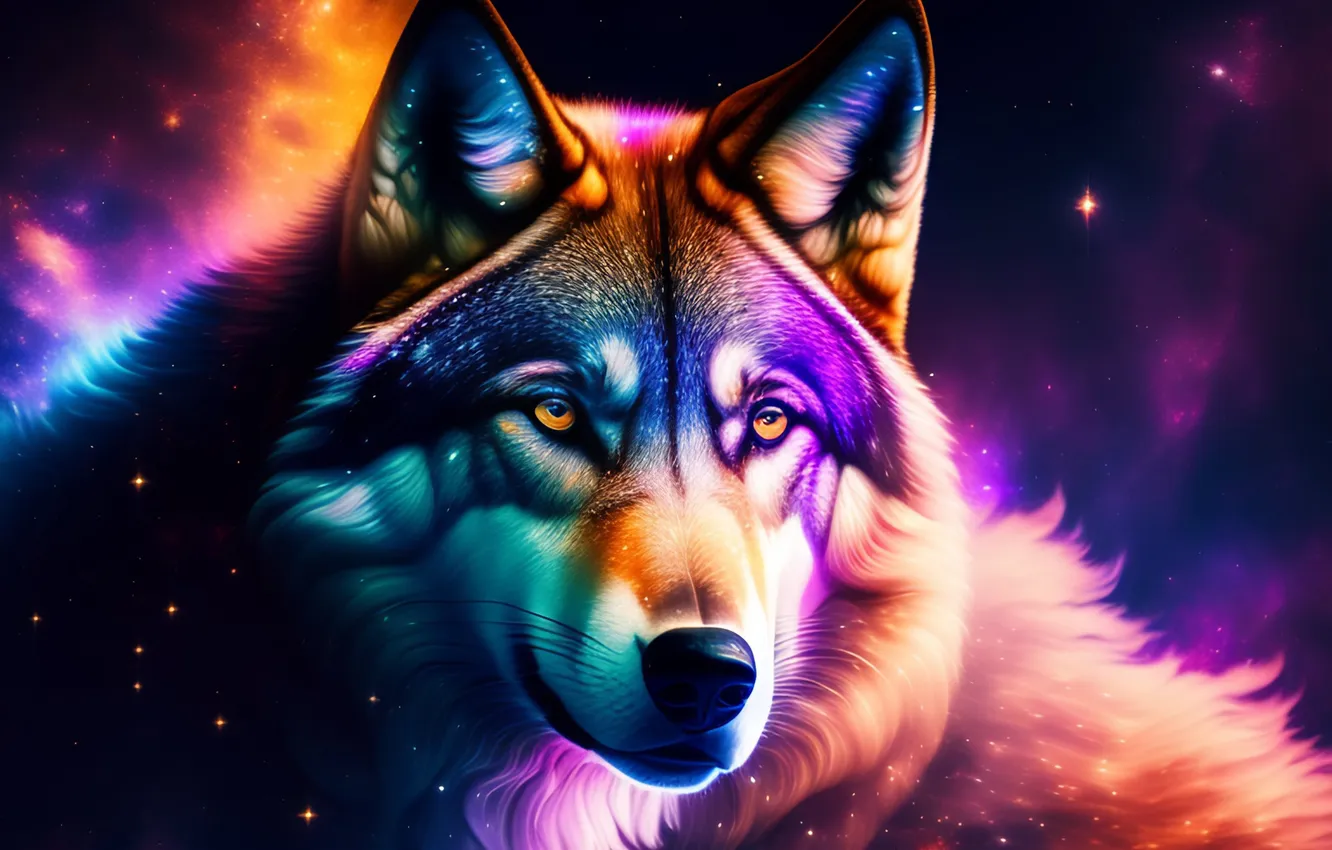 Photo wallpaper look, face, wolf, digital art, AI art, The Art of Artificial Intelligence, neural network