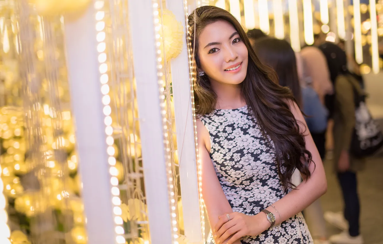 Photo wallpaper smile, background, dress, Asian, krasotulka