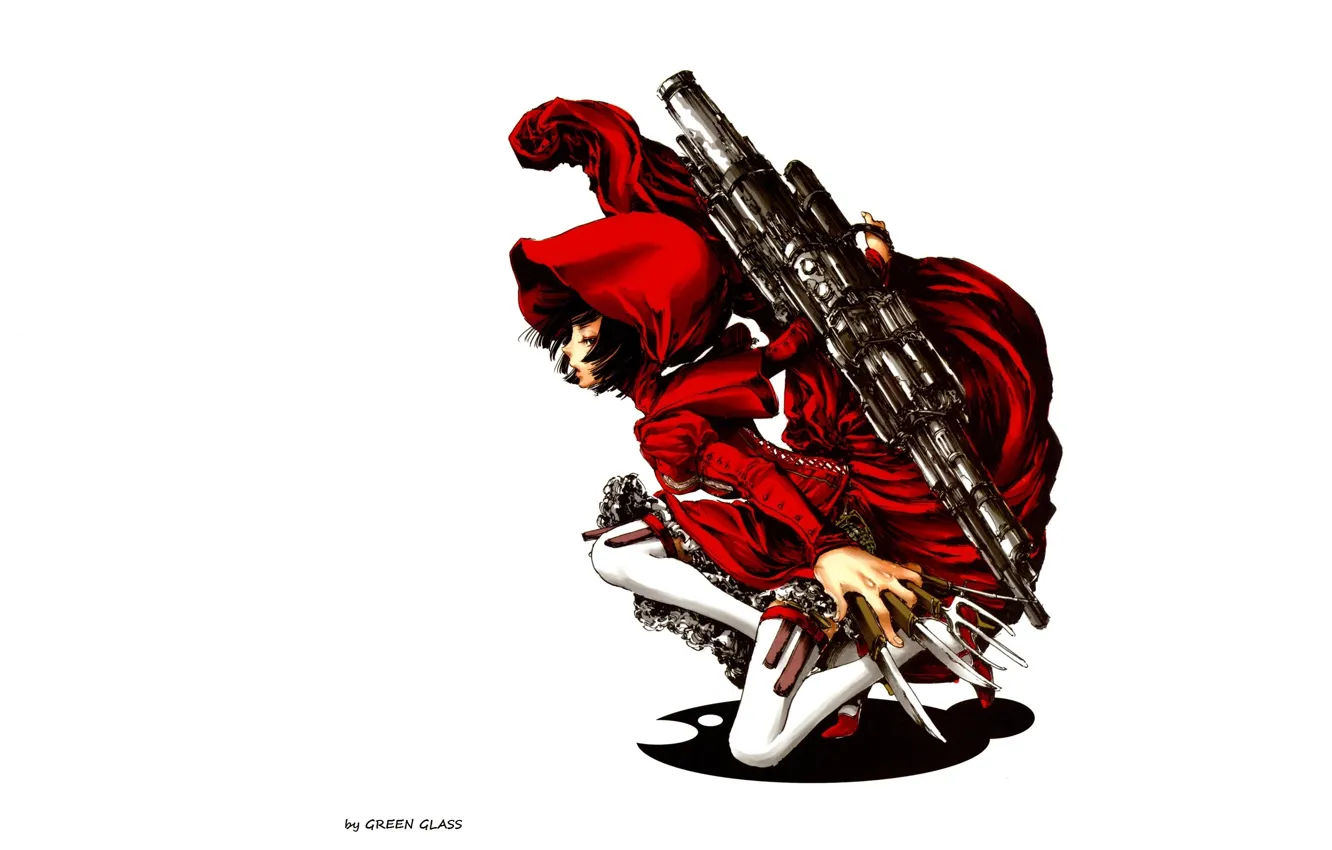 Photo wallpaper knife, killer, red coat, super-weapons, sitting on my lap, by Green Glass