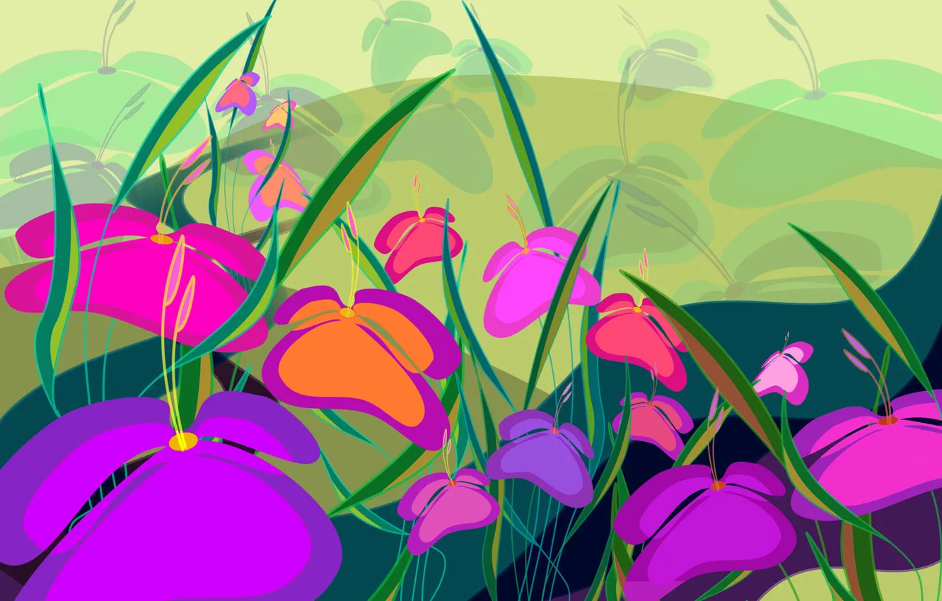 Photo wallpaper field, summer, flowers, nature, figure, picture, meadow