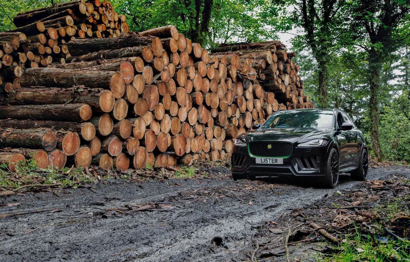 Photo wallpaper Jaguar, black, Front, face, mud, F-Pace, 2020, Lister Stealth