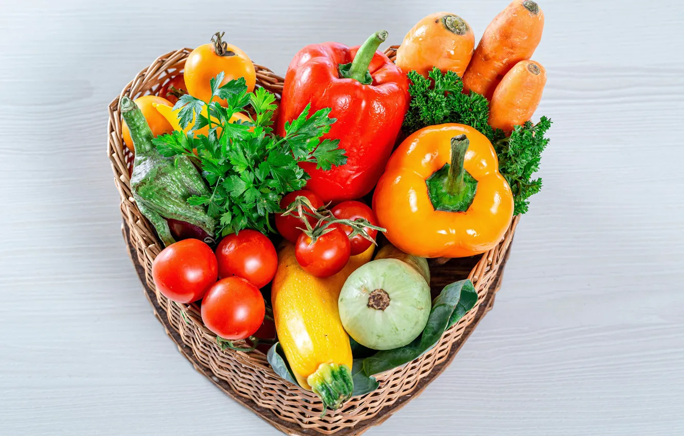 Photo wallpaper basket, pepper, vegetables, tomatoes