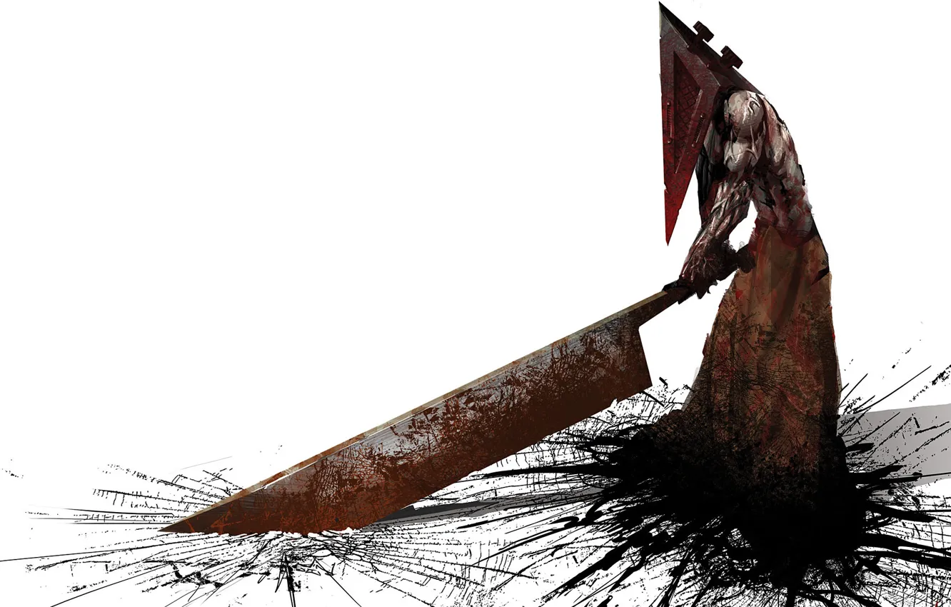 Photo wallpaper cracked, sword, art, blow, white background, cleaver, Silent Hill, pyramid head