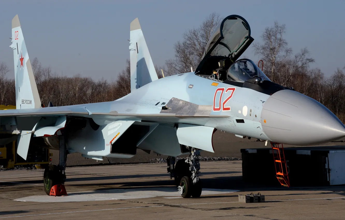 Photo wallpaper fighter, the airfield, Russian, super-maneuverable, Su 35S