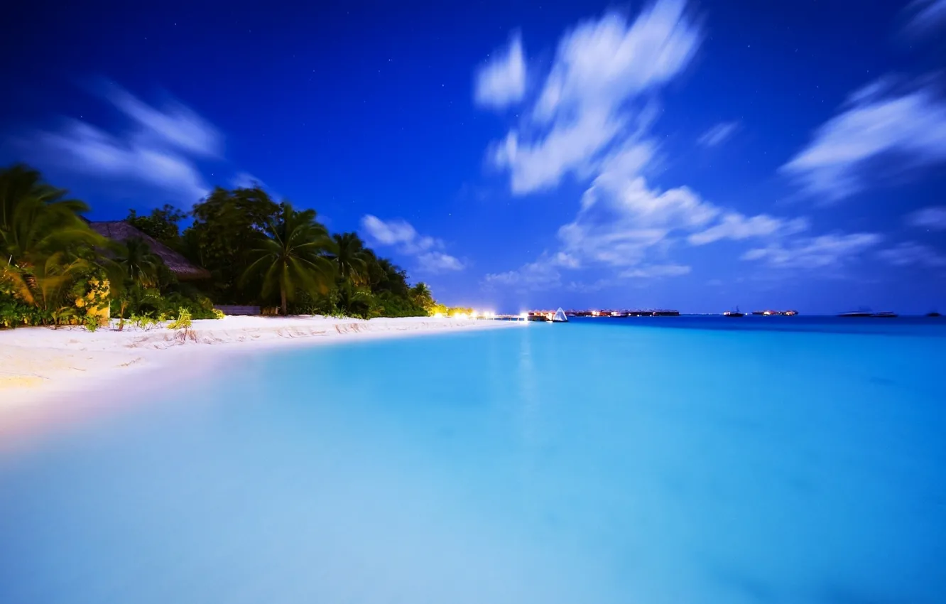 Photo wallpaper beach, palm trees, the ocean, the evening, beach, Aitutaki Escape, neotropical