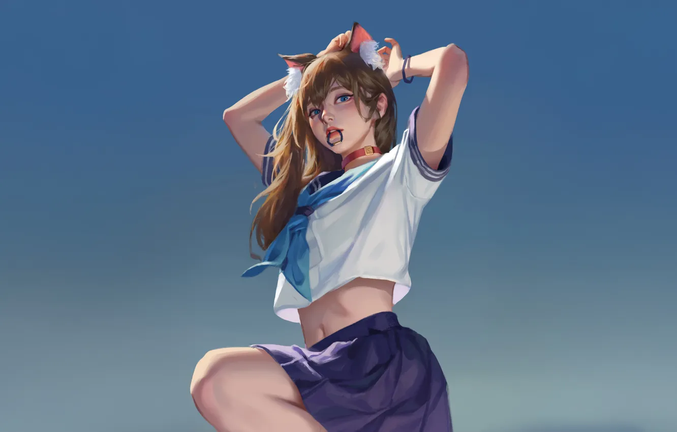 Photo wallpaper girl, asian, Schoolgirl, AI Art