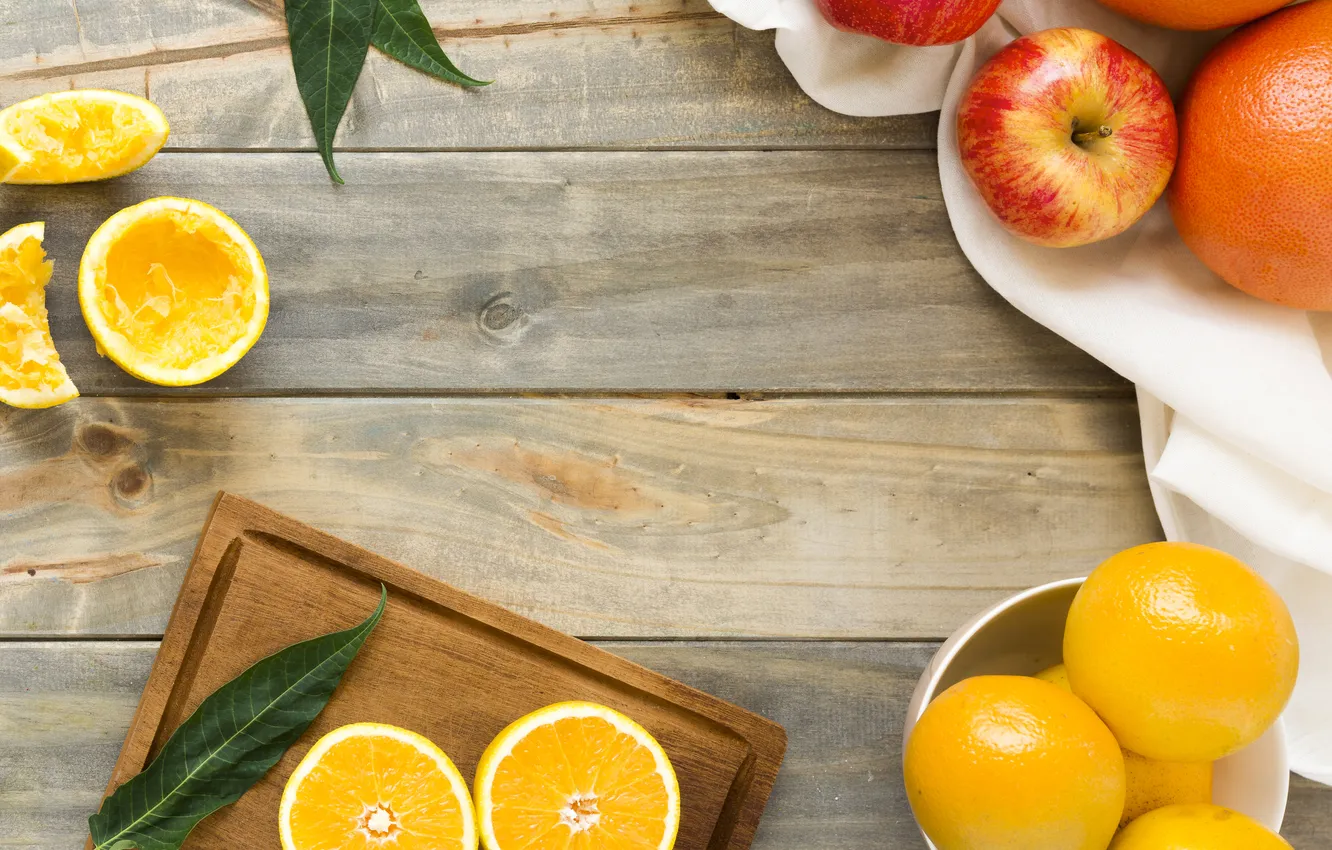 Photo wallpaper apples, Board, orange