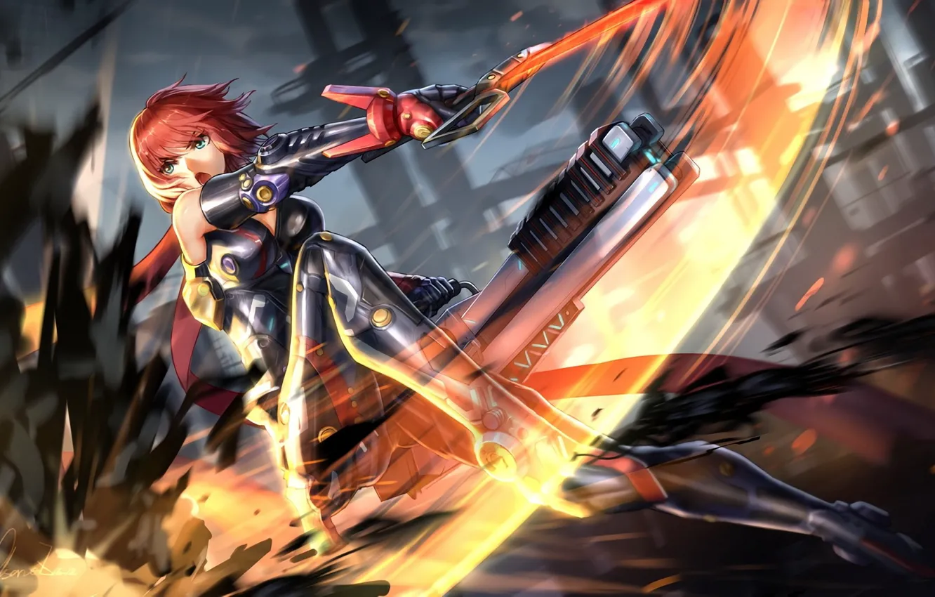 Photo wallpaper girl, weapons, anime, art, observerz