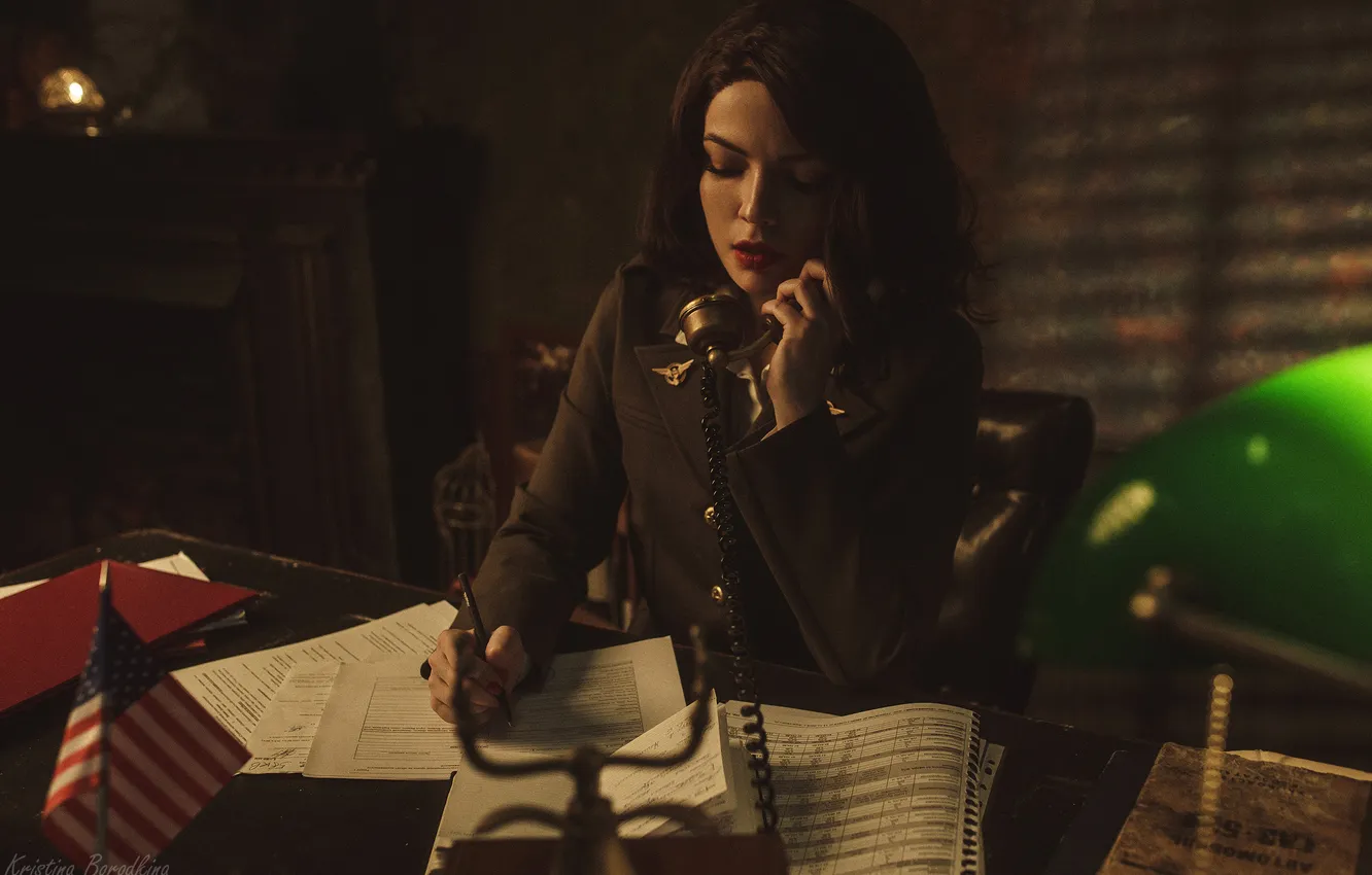 Photo wallpaper paper, brunette, handle, phone, Catherine Semadeni, Kristina Borodkina