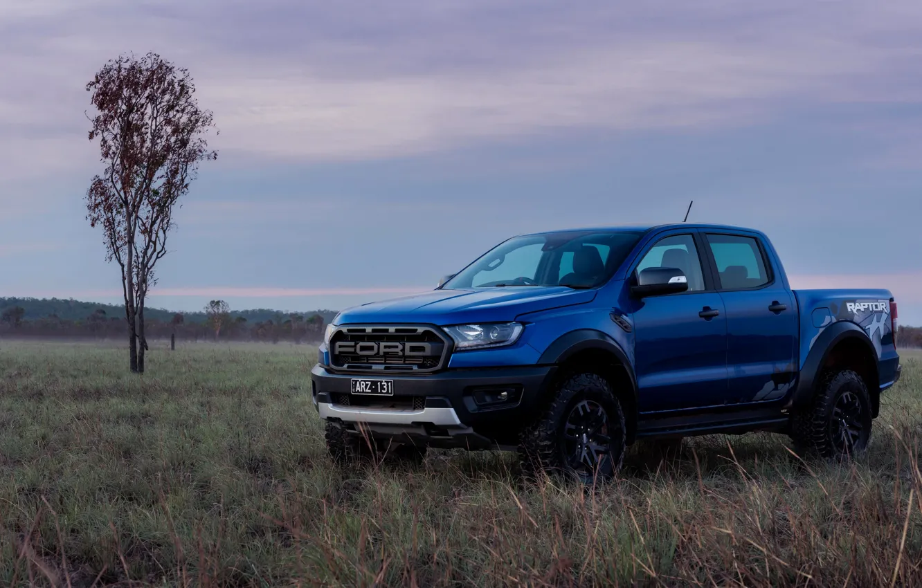 Photo wallpaper field, blue, Ford, the evening, Raptor, pickup, 2018, Ranger