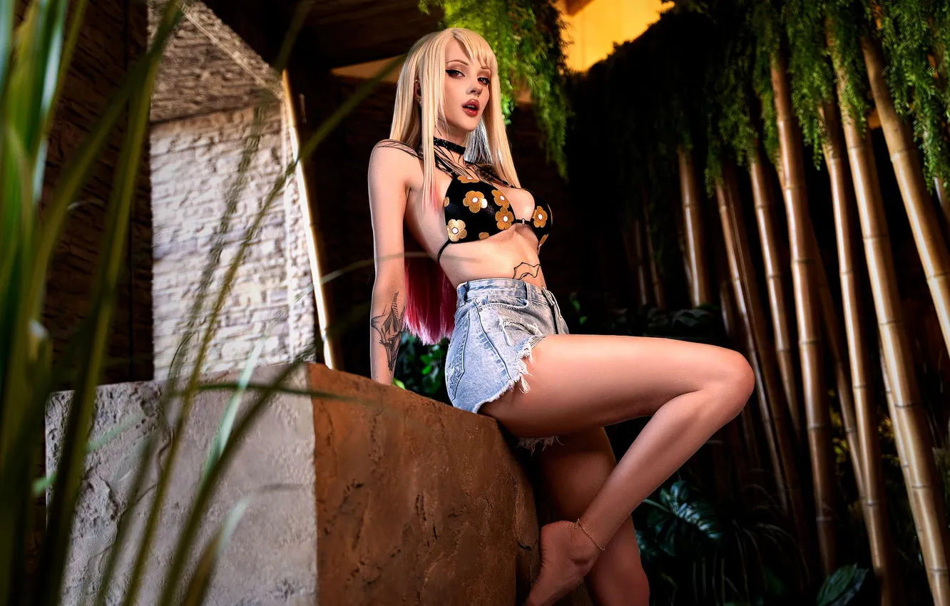 Photo wallpaper girl, sexy, shorts, legs, young, beautiful, model, cosplay