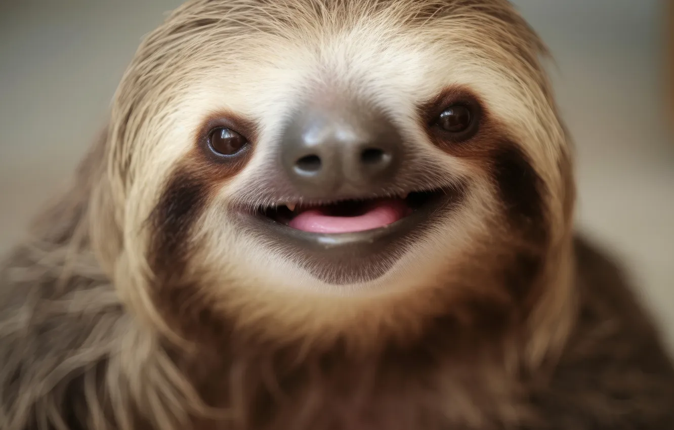 Photo wallpaper look, face, smile, portrait, sloth, funny, AI art, neural network
