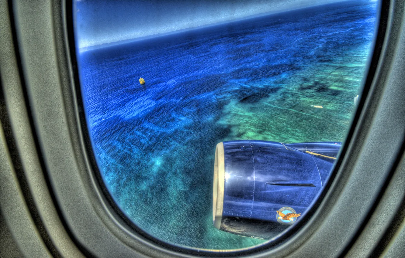 Photo wallpaper sea, the plane, The window