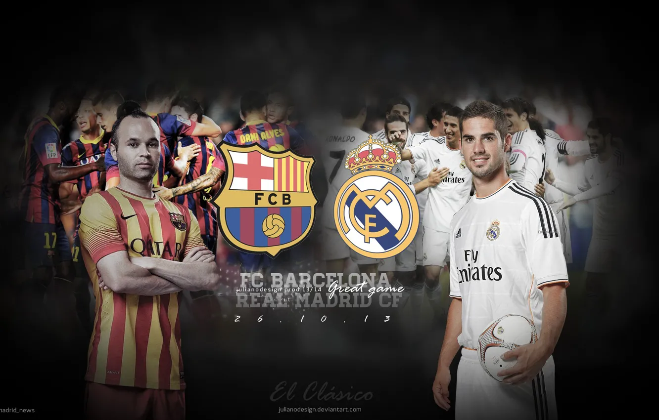 Photo wallpaper Barcelona, Real Madrid, Iniesta, The Classic, isco