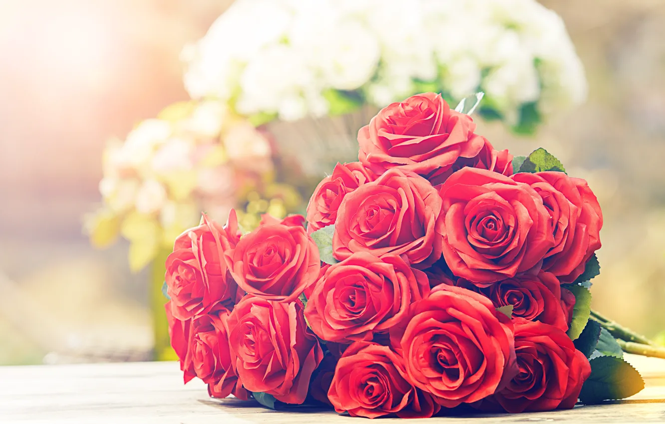 Photo wallpaper flowers, bouquet, Roses, red roses