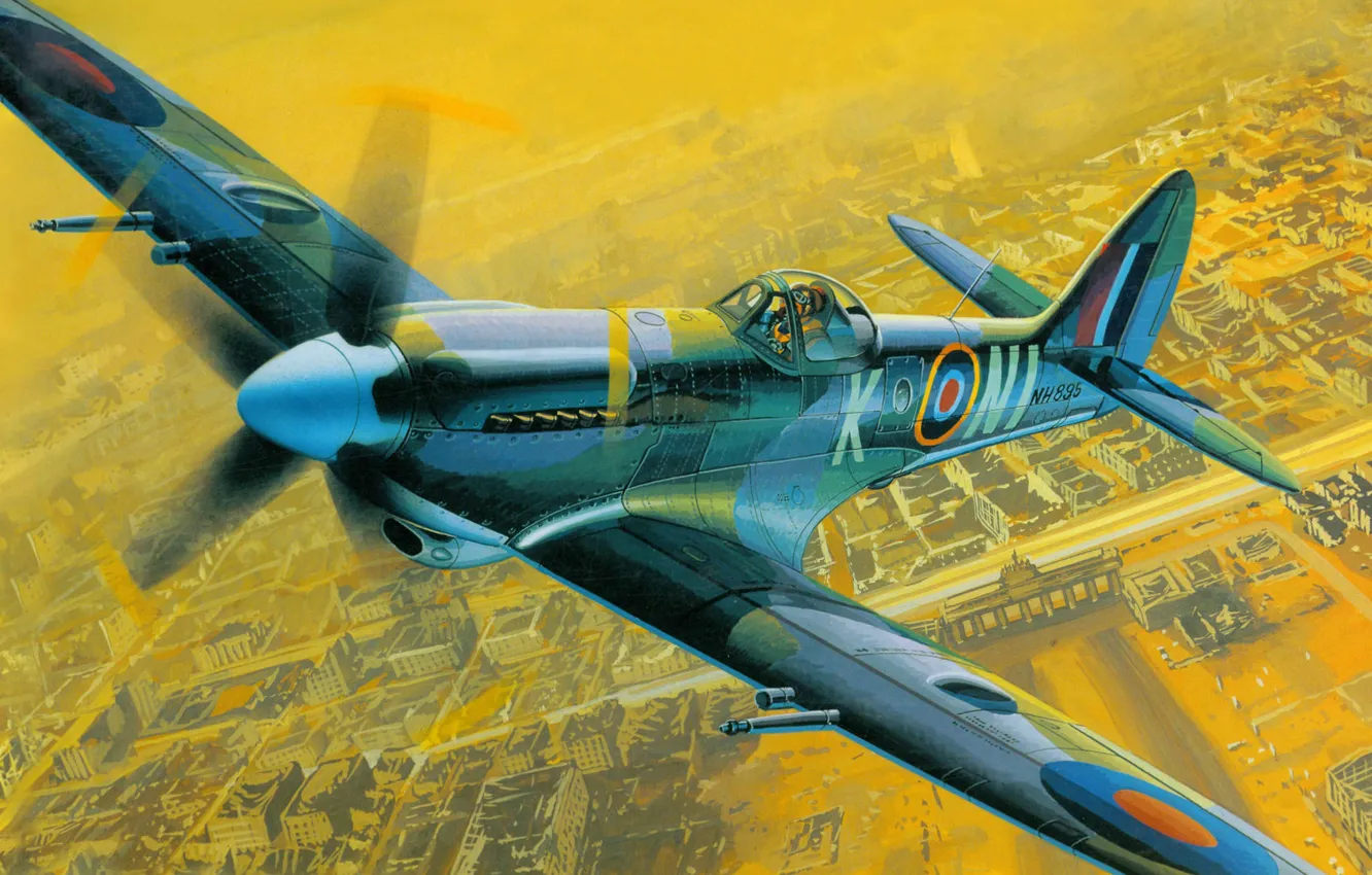 Photo wallpaper fighter, Spitfire, Supermarine, Mk XIV
