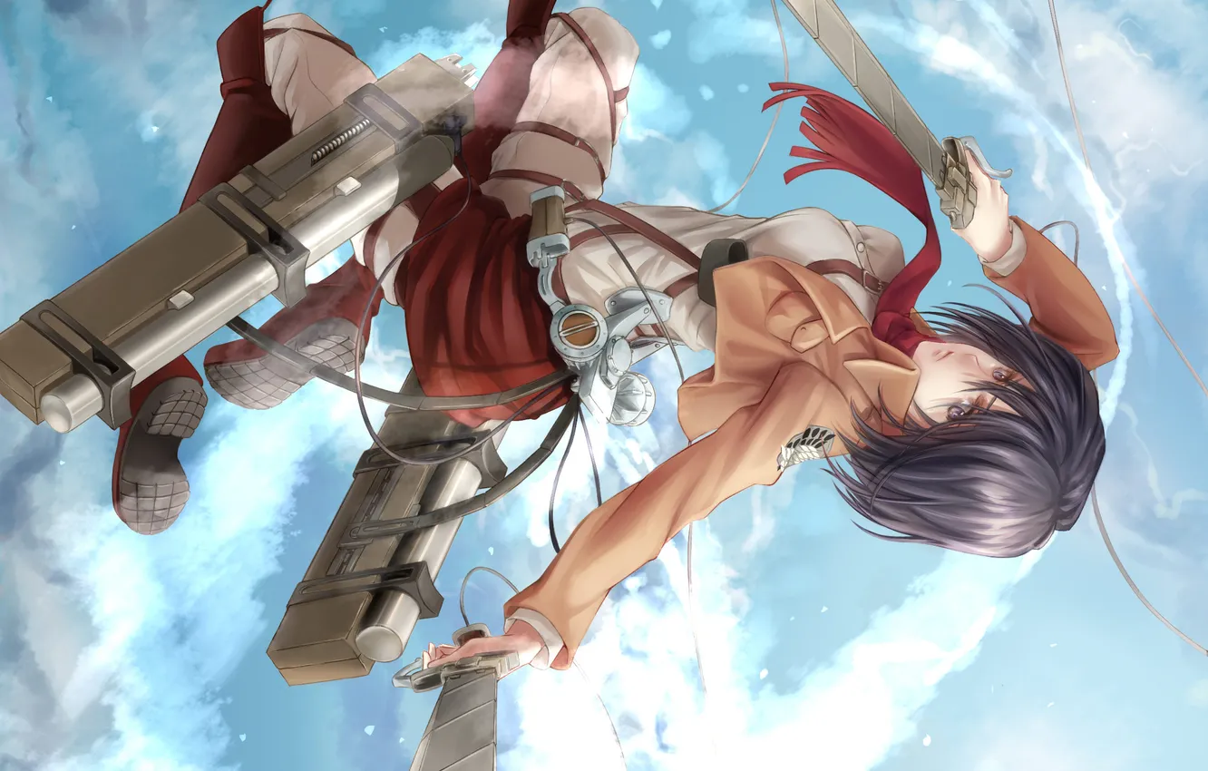Photo wallpaper the sky, girl, flight, soldiers, form, art, blade, akatsuki-sora